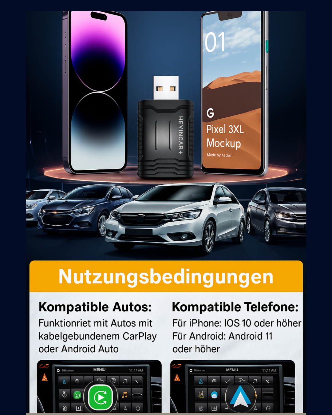 Kabellos. Zukunft – mit dem 2025 HEYINCAR 2‑in‑1 Adapter